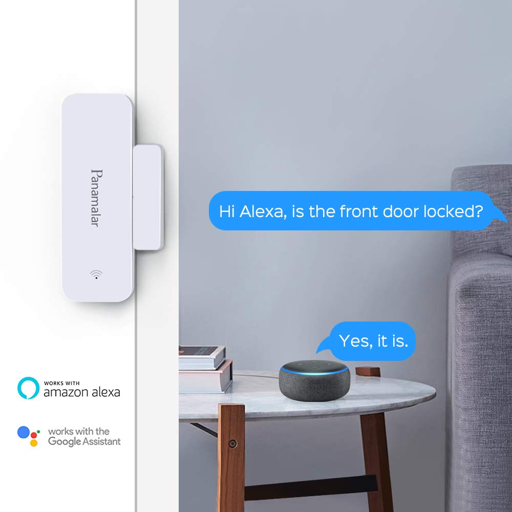 Panamalar Sensor WiFi Puerta y Ventana, Detección Inteligente Abierta/Cerrada, Alertas Móviles, Compatible Alexa y Google Home, Accesorios Domótica