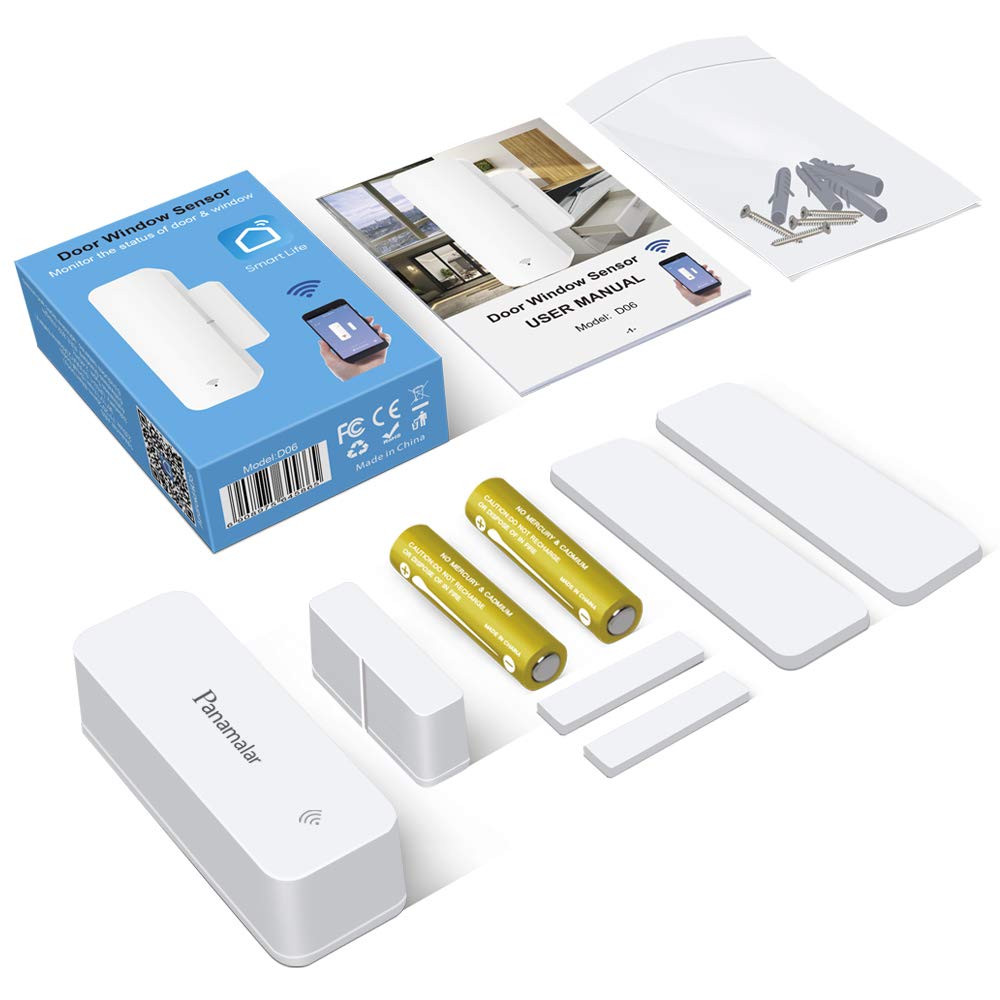Panamalar Sensor WiFi Puerta y Ventana, Detección Inteligente Abierta/Cerrada, Alertas Móviles, Compatible Alexa y Google Home, Accesorios Domótica