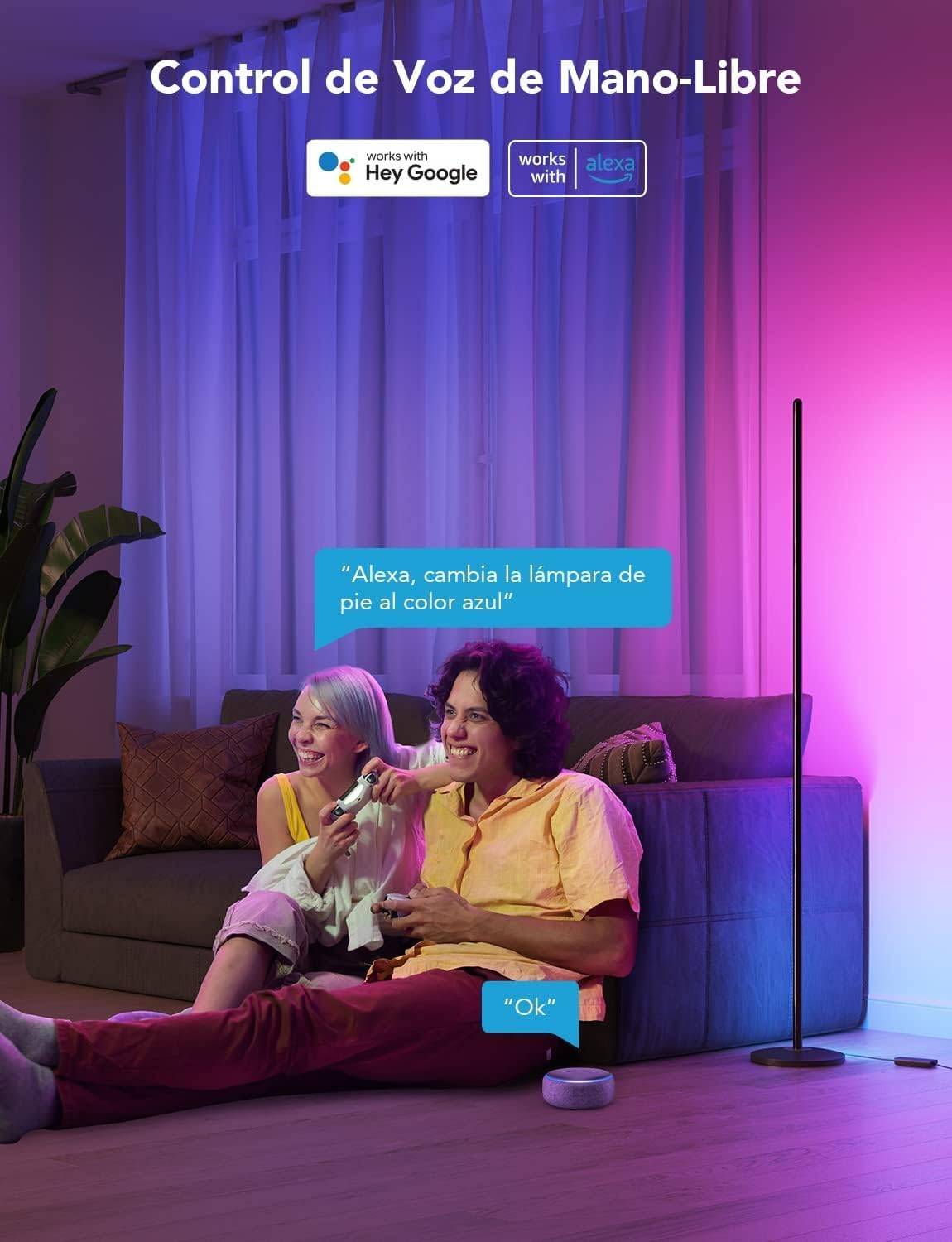 Govee Lámpara de Pie LED RGBIC Moderna, 16 Millones de Colores DIY, 61 Modos de Escena, Control por Alexa, Google Assistant y App, Sincronización Musical para Dormitorio y Gaming Room