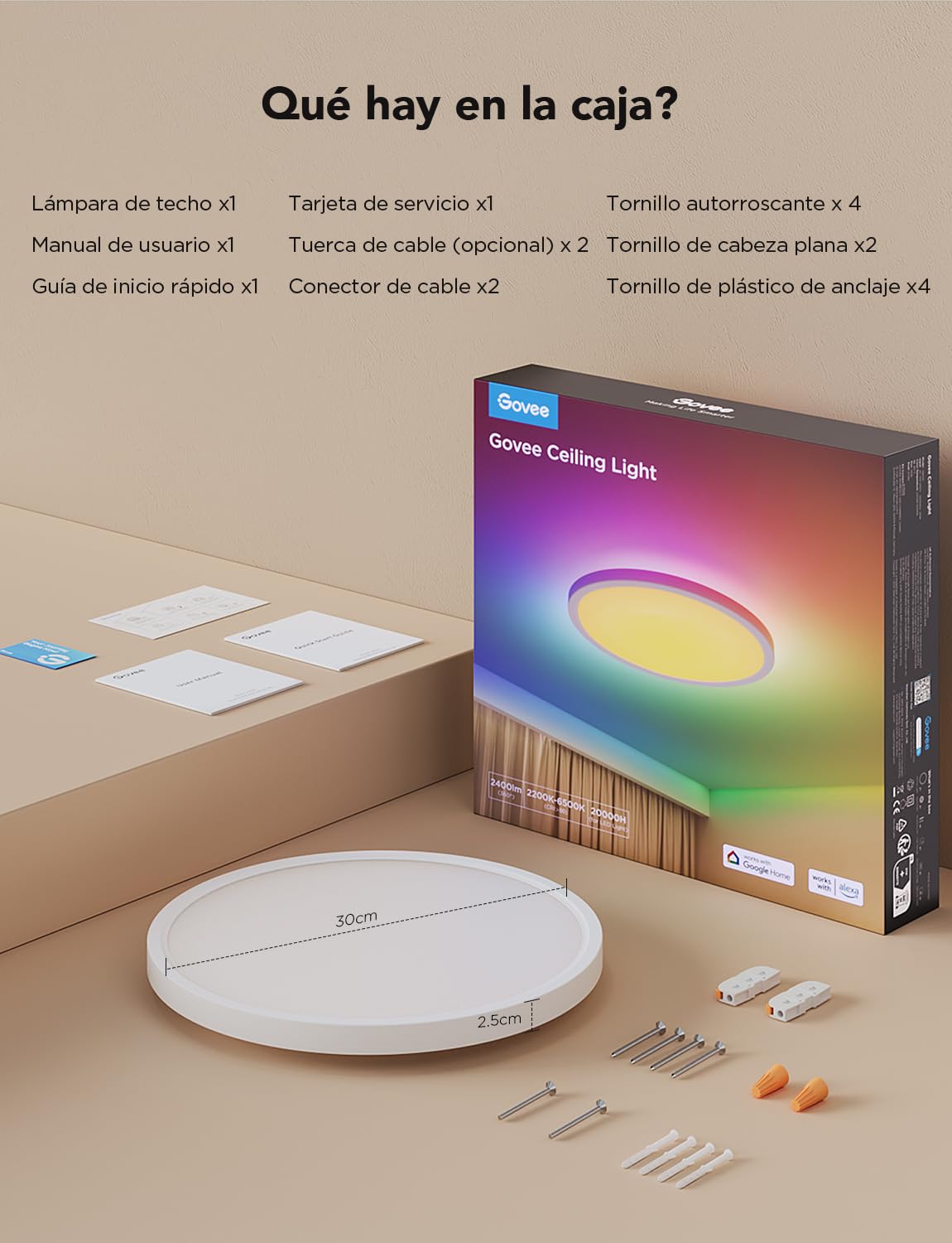 Govee RGBIC LED Plafón 30cm – Lámpara de Techo Inteligente 2400LM, 2200-6500K, 16 Millones de Colores, Luz LED Empotrable para Dormitorio, Salón, Cocina y Pasillo