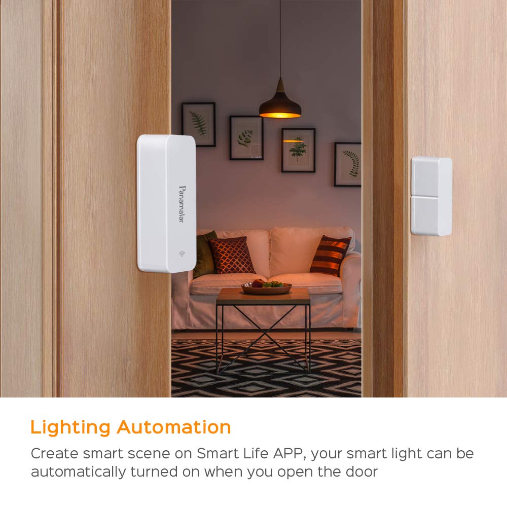 Panamalar Sensor WiFi Puerta y Ventana, Detección Inteligente Abierta/Cerrada, Alertas Móviles, Compatible Alexa y Google Home, Accesorios Domótica