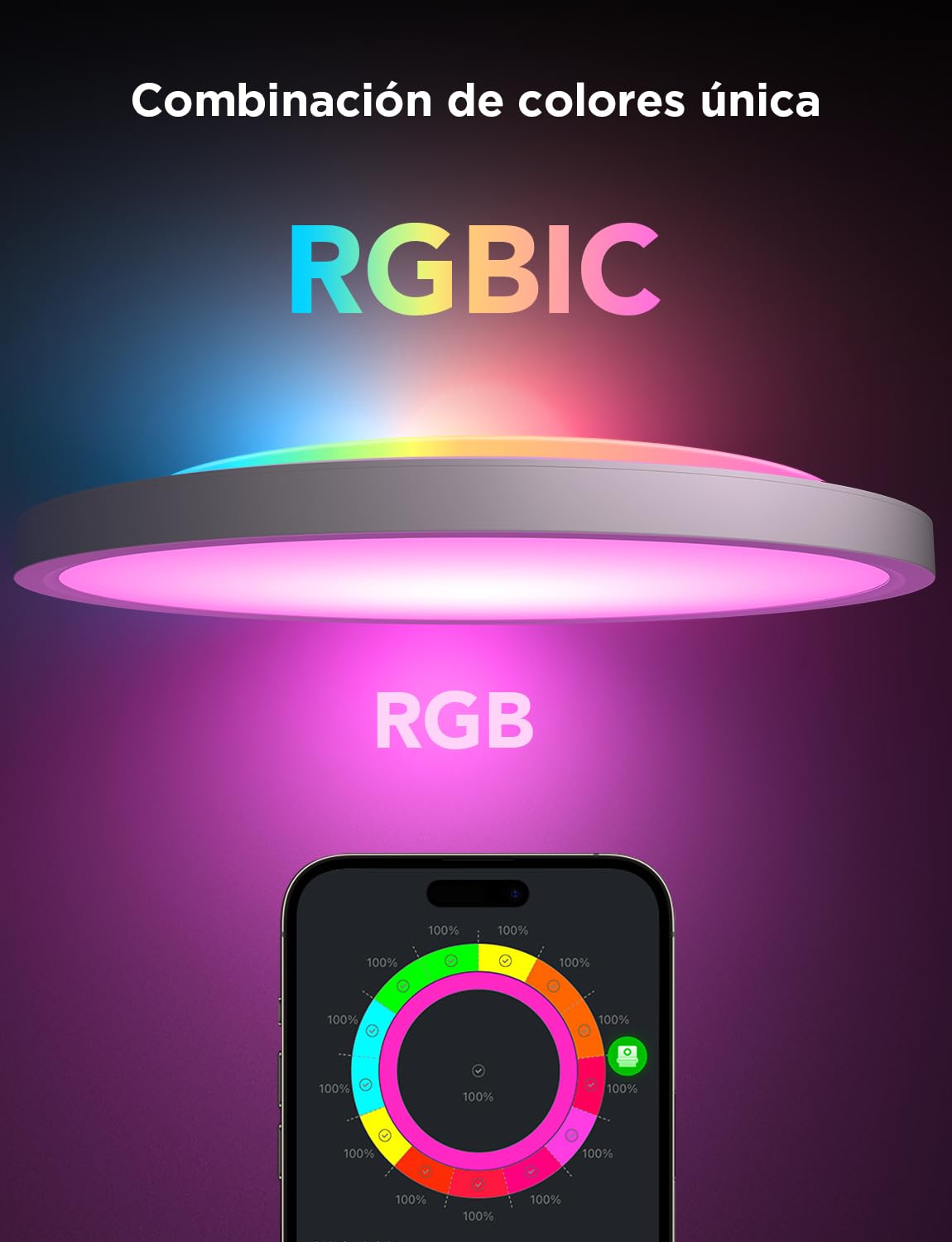 Govee RGBIC LED Plafón 30cm – Lámpara de Techo Inteligente 2400LM, 2200-6500K, 16 Millones de Colores, Luz LED Empotrable para Dormitorio, Salón, Cocina y Pasillo