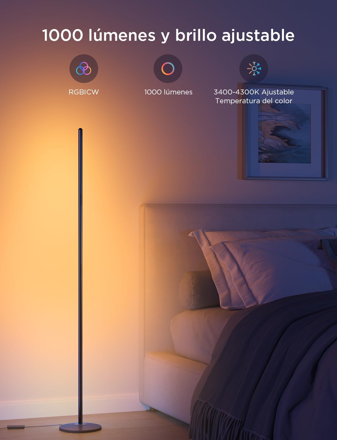 Govee Lámpara de Pie LED RGBIC Moderna, 16 Millones de Colores DIY, 61 Modos de Escena, Control por Alexa, Google Assistant y App, Sincronización Musical para Dormitorio y Gaming Room
