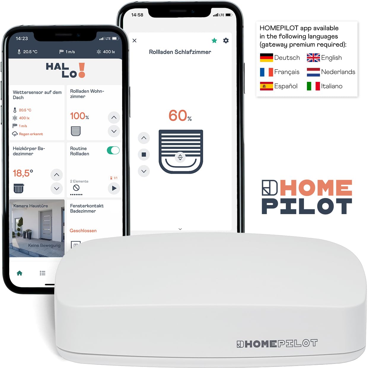 HOMEPILOT Enrollador de Cinta para Persianas RolloTron Classic Smart, Control Inteligente, Instalación Posterior, Capacidad de Carga 45 kg, Color Blanco