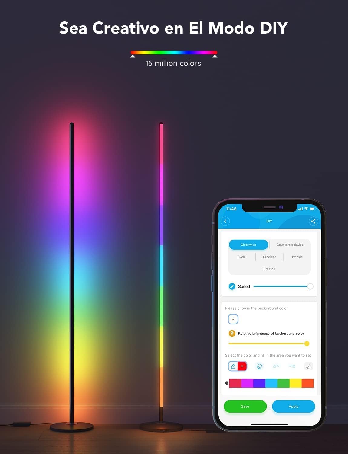 Govee Lámpara de Pie LED RGBIC Moderna, 16 Millones de Colores DIY, 61 Modos de Escena, Control por Alexa, Google Assistant y App, Sincronización Musical para Dormitorio y Gaming Room