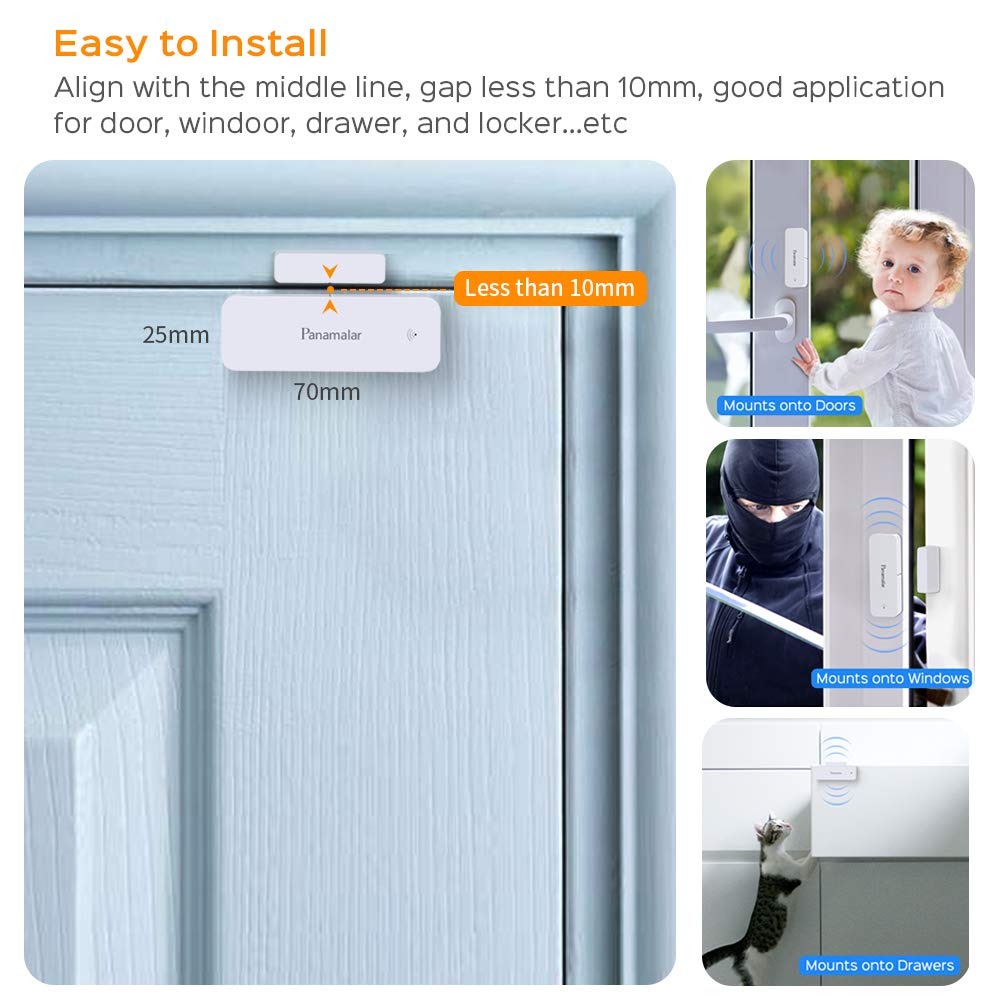 Panamalar Sensor WiFi Puerta y Ventana, Detección Inteligente Abierta/Cerrada, Alertas Móviles, Compatible Alexa y Google Home, Accesorios Domótica