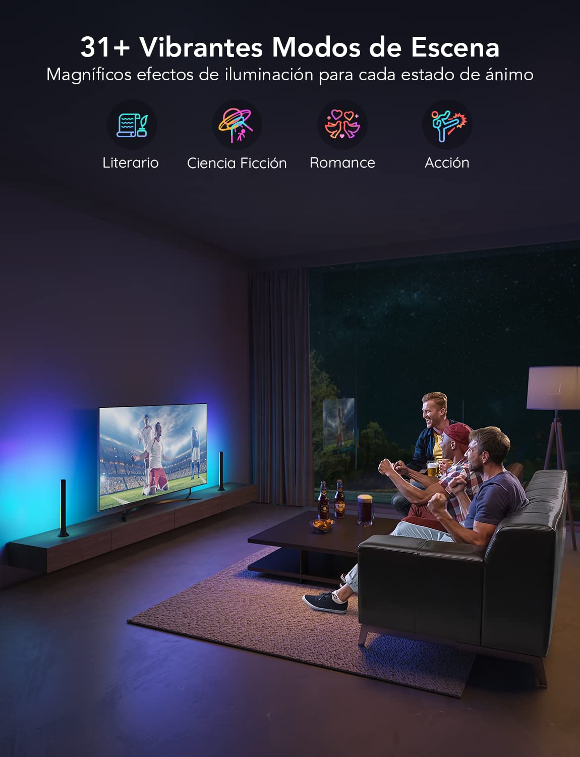 Govee RGBIC Barras de Luz, 38cm con Dobles Perlas de Luz WiFi Inteligente con Múltiples Opciones de Colocación para TV de 45-70 Pulgadas, Funcionan con Alexa y Google Assistant, Color Negro