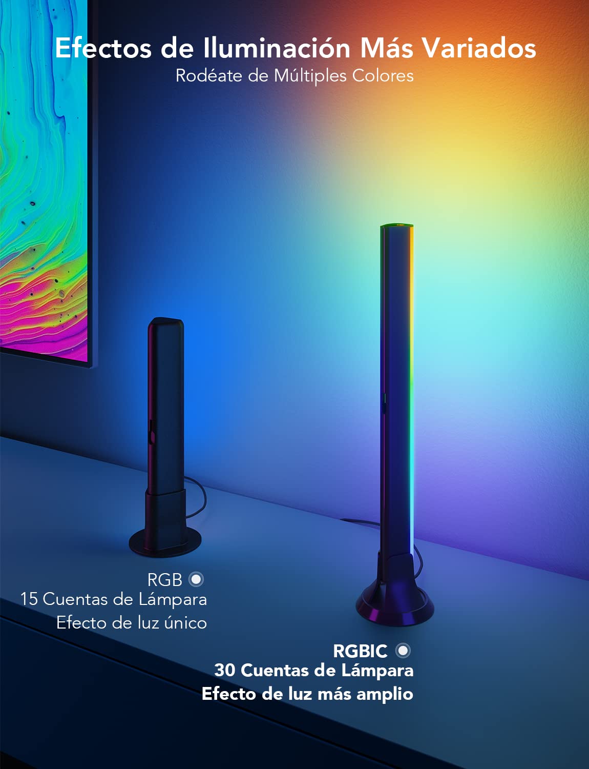 Govee RGBIC Barras de Luz, 38cm con Dobles Perlas de Luz WiFi Inteligente con Múltiples Opciones de Colocación para TV de 45-70 Pulgadas, Funcionan con Alexa y Google Assistant, Color Negro