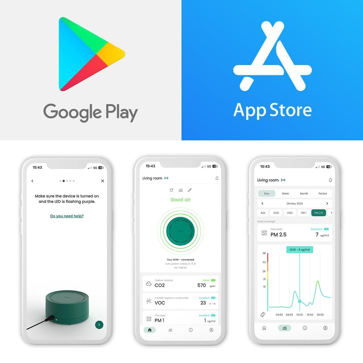 Radoff Now Medidor Calidad Aire - Detector CO2, COV, PM | Sensor Temperatura, Humedad, Presión | Compatible Alexa | Accesorios Smart Home Wifi