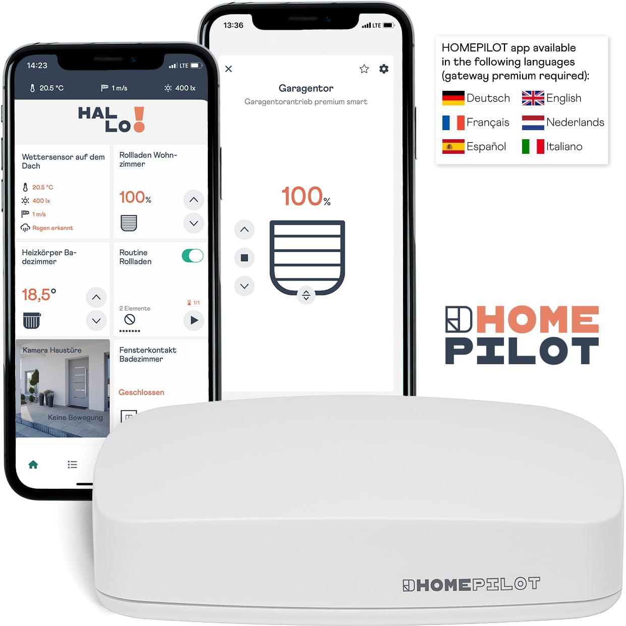 RADEMACHER HOMEPILOT Motor Puerta Garaje Premium Smart, Control App, Compatible con Puertas Basculantes y Seccionales hasta 12,5 m² (Altura Máx. 2,4 m)
