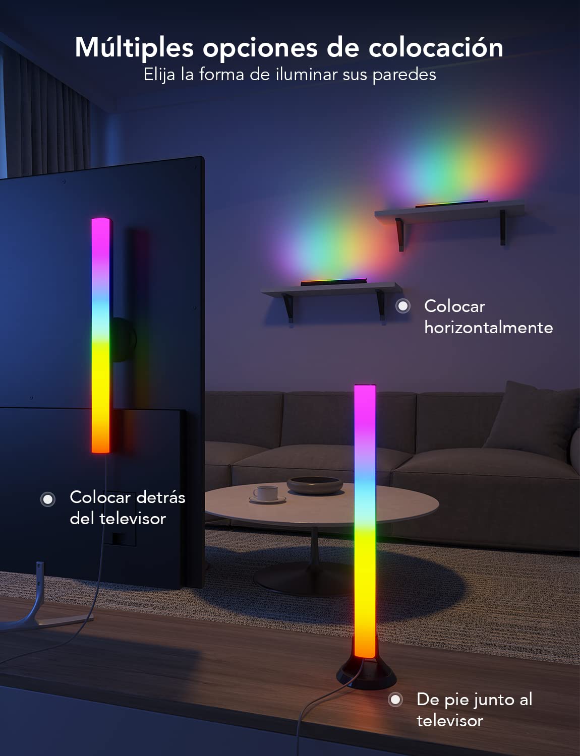 Govee RGBIC Barras de Luz, 38cm con Dobles Perlas de Luz WiFi Inteligente con Múltiples Opciones de Colocación para TV de 45-70 Pulgadas, Funcionan con Alexa y Google Assistant, Color Negro