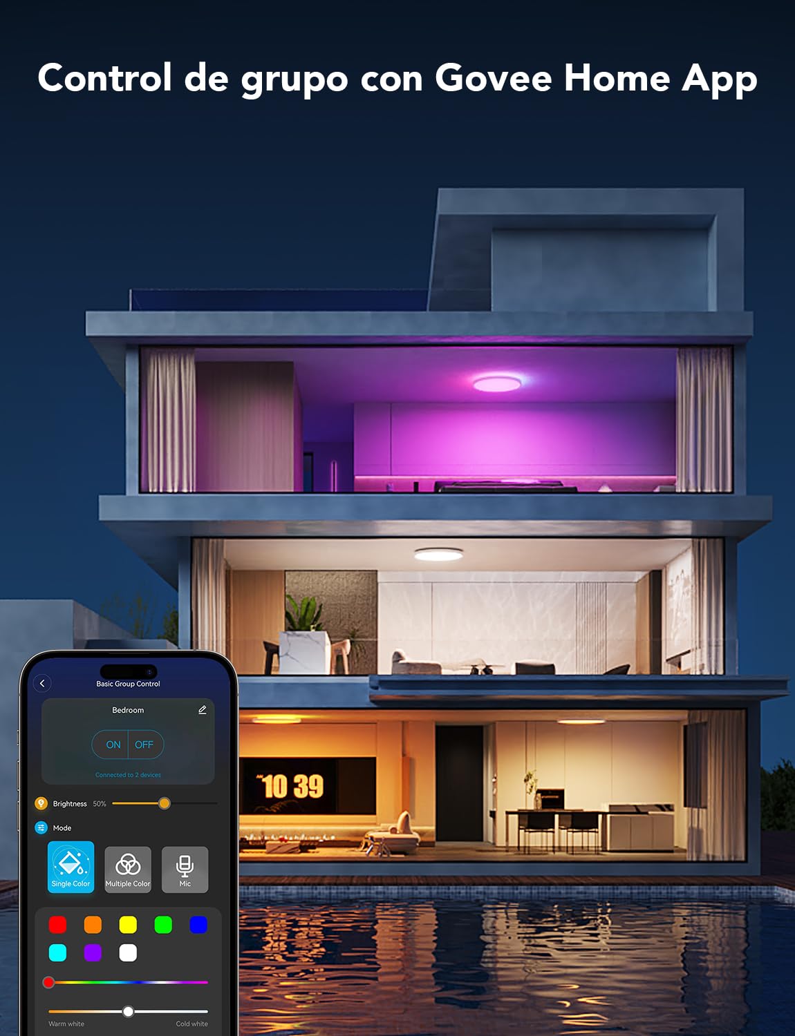 Govee RGBIC LED Plafón 30cm – Lámpara de Techo Inteligente 2400LM, 2200-6500K, 16 Millones de Colores, Luz LED Empotrable para Dormitorio, Salón, Cocina y Pasillo