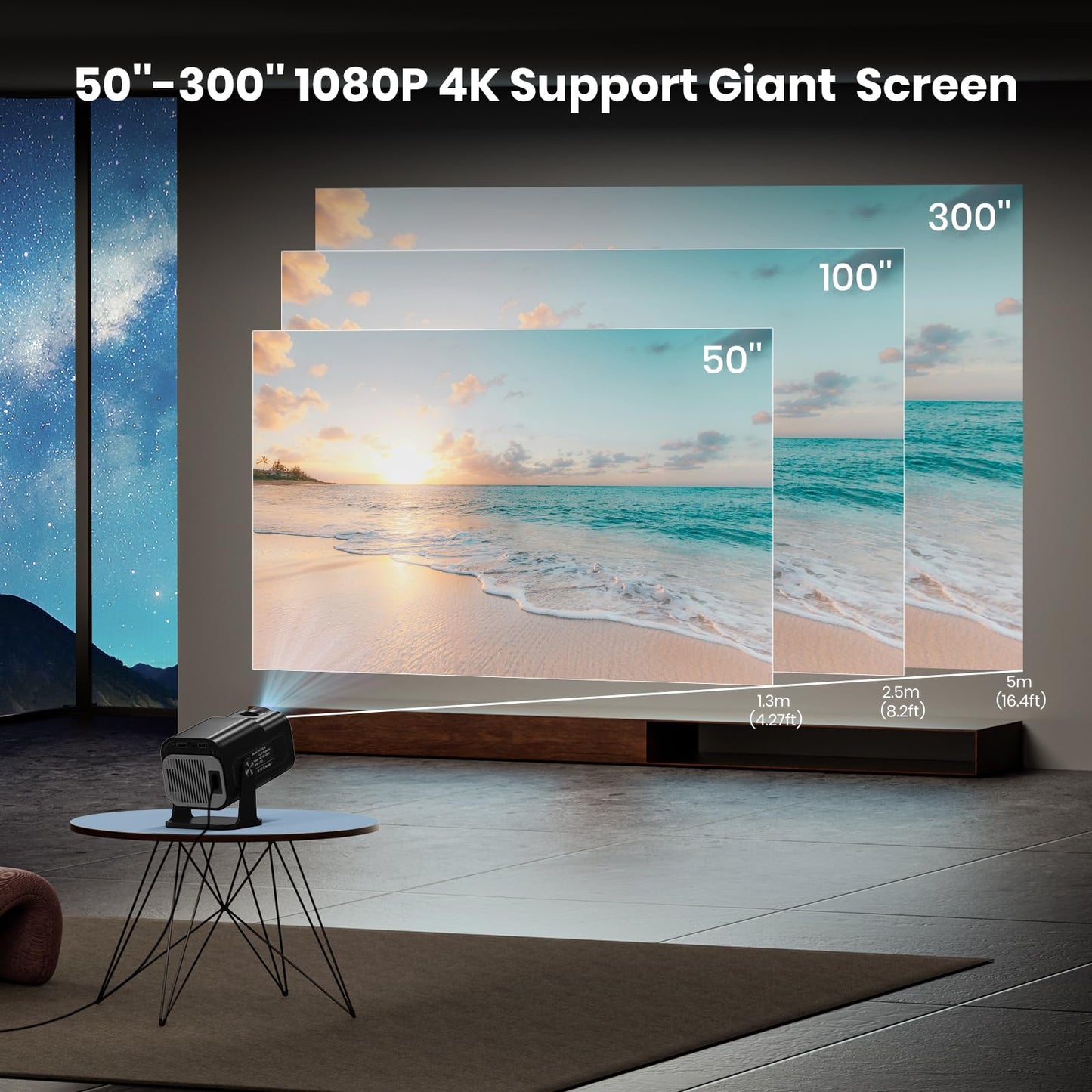Proyector Portátil 1080P Nativo con WiFi y Bluetooth, Netflix Oficial y Dolby Audio Integrados, Mini Smart Home Outdoor, Compatible con YouTube, Prime Video, Disney+ - Color Negro