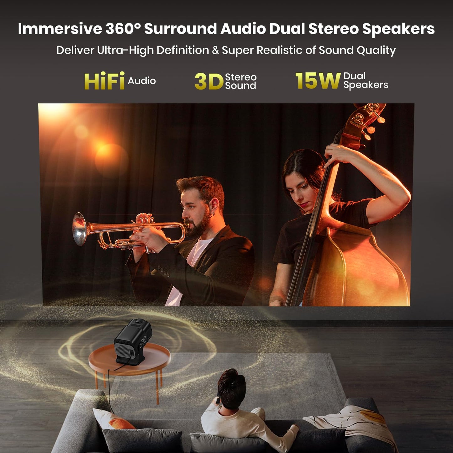 Proyector Portátil 1080P Nativo con WiFi y Bluetooth, Netflix Oficial y Dolby Audio Integrados, Mini Smart Home Outdoor, Compatible con YouTube, Prime Video, Disney+ - Color Negro