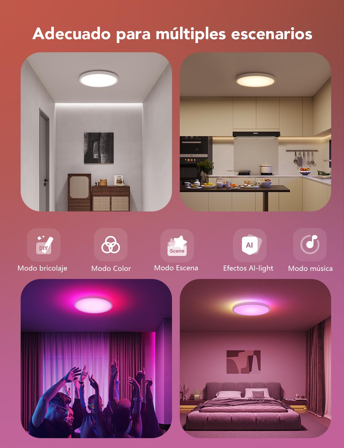 Govee RGBIC LED Plafón 30cm – Lámpara de Techo Inteligente 2400LM, 2200-6500K, 16 Millones de Colores, Luz LED Empotrable para Dormitorio, Salón, Cocina y Pasillo