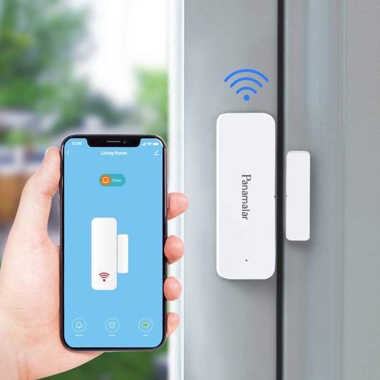 Panamalar Sensor WiFi Puerta y Ventana, Detección Inteligente Abierta/Cerrada, Alertas Móviles, Compatible Alexa y Google Home, Accesorios Domótica