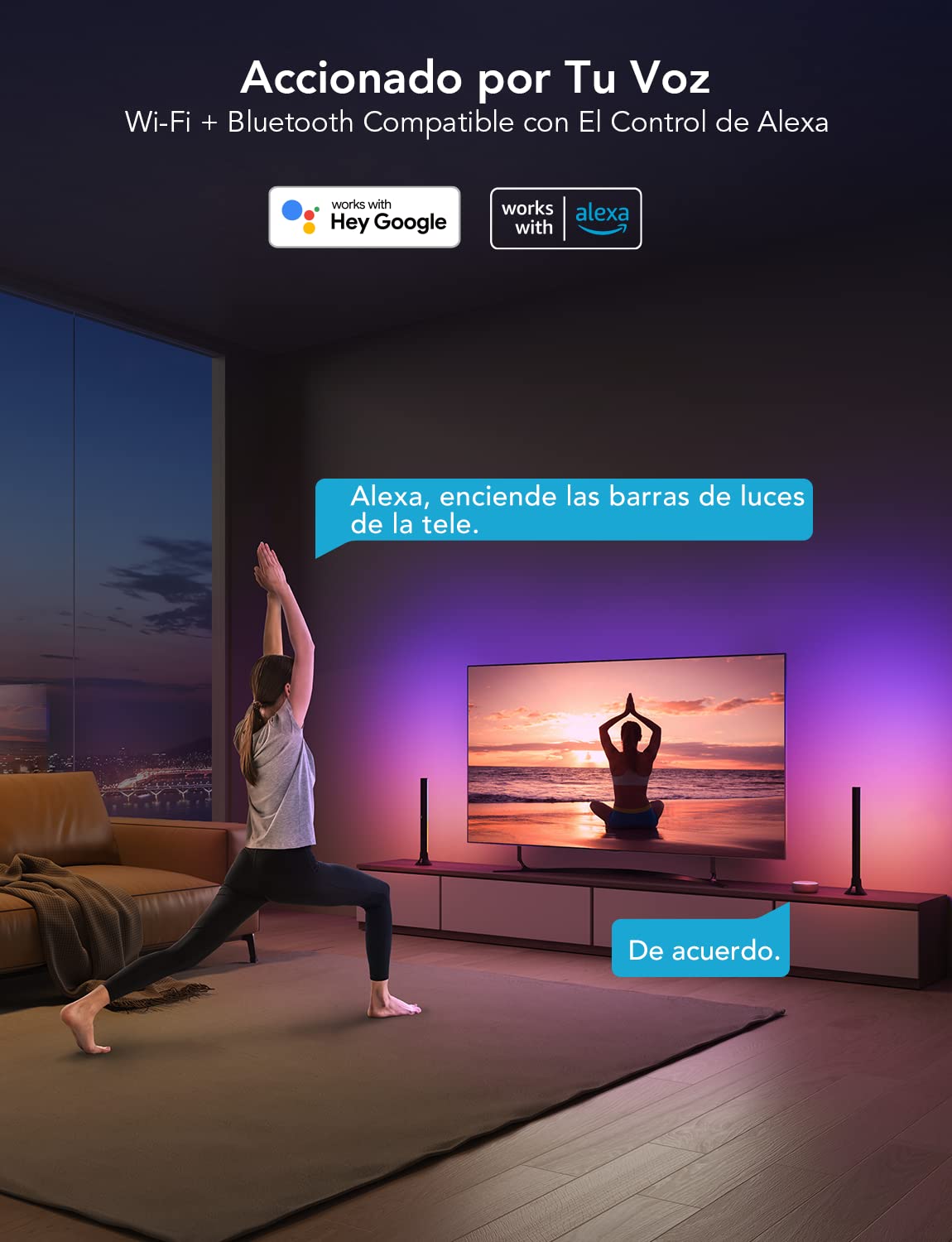 Govee RGBIC Barras de Luz, 38cm con Dobles Perlas de Luz WiFi Inteligente con Múltiples Opciones de Colocación para TV de 45-70 Pulgadas, Funcionan con Alexa y Google Assistant, Color Negro