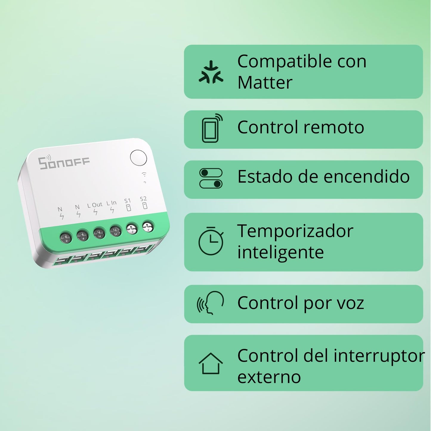 SONOFF Matter Interruptor WiFi Inteligente – Rele DIY Compatible con Apple Home, Alexa y Google Home – Requiere Cable Neutro