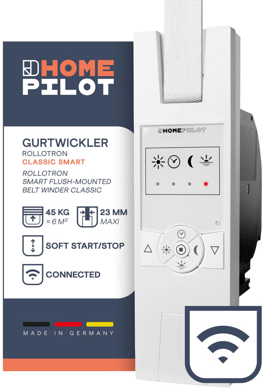 HOMEPILOT Enrollador de Cinta para Persianas RolloTron Classic Smart, Control Inteligente, Instalación Posterior, Capacidad de Carga 45 kg, Color Blanco