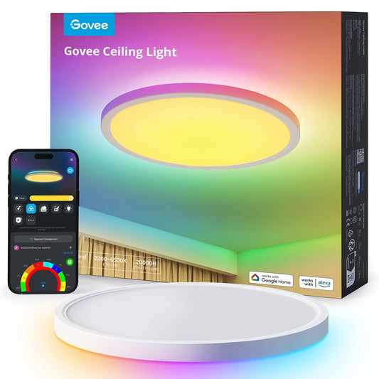 Govee RGBIC LED Plafón 30cm – Lámpara de Techo Inteligente 2400LM, 2200-6500K, 16 Millones de Colores, Luz LED Empotrable para Dormitorio, Salón, Cocina y Pasillo