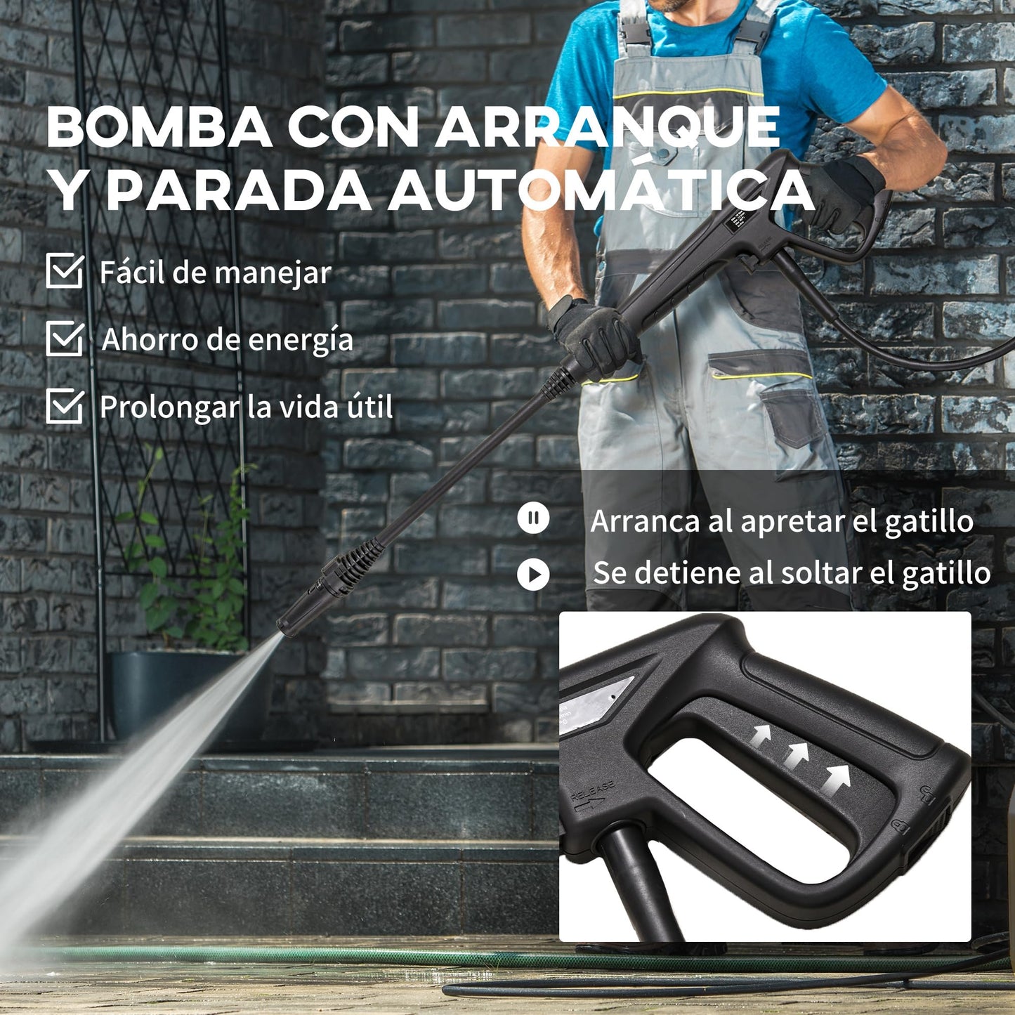 DURHAND Hidrolimpiadora Lavadora de Alta Presión 1600W, Caudal 432 L/h, Bomba de Aluminio, Presión de 130 Bar, Manguera de 6 m, Incluye Botella de Jabón y Boquilla Cepillo, Azul, 23.5x27x68 cm